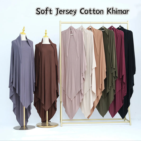 Jersey Cotton Khimar Long Hijab Scarf for Muslim Women Eid Djellaba Ramadan Prayer Garment Burqa Niqab Abaya Robe