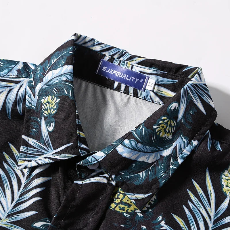 Men's Summer Short Sleeve Printed Beach Shirt Thin Turtle Neck Polo Casual Top
