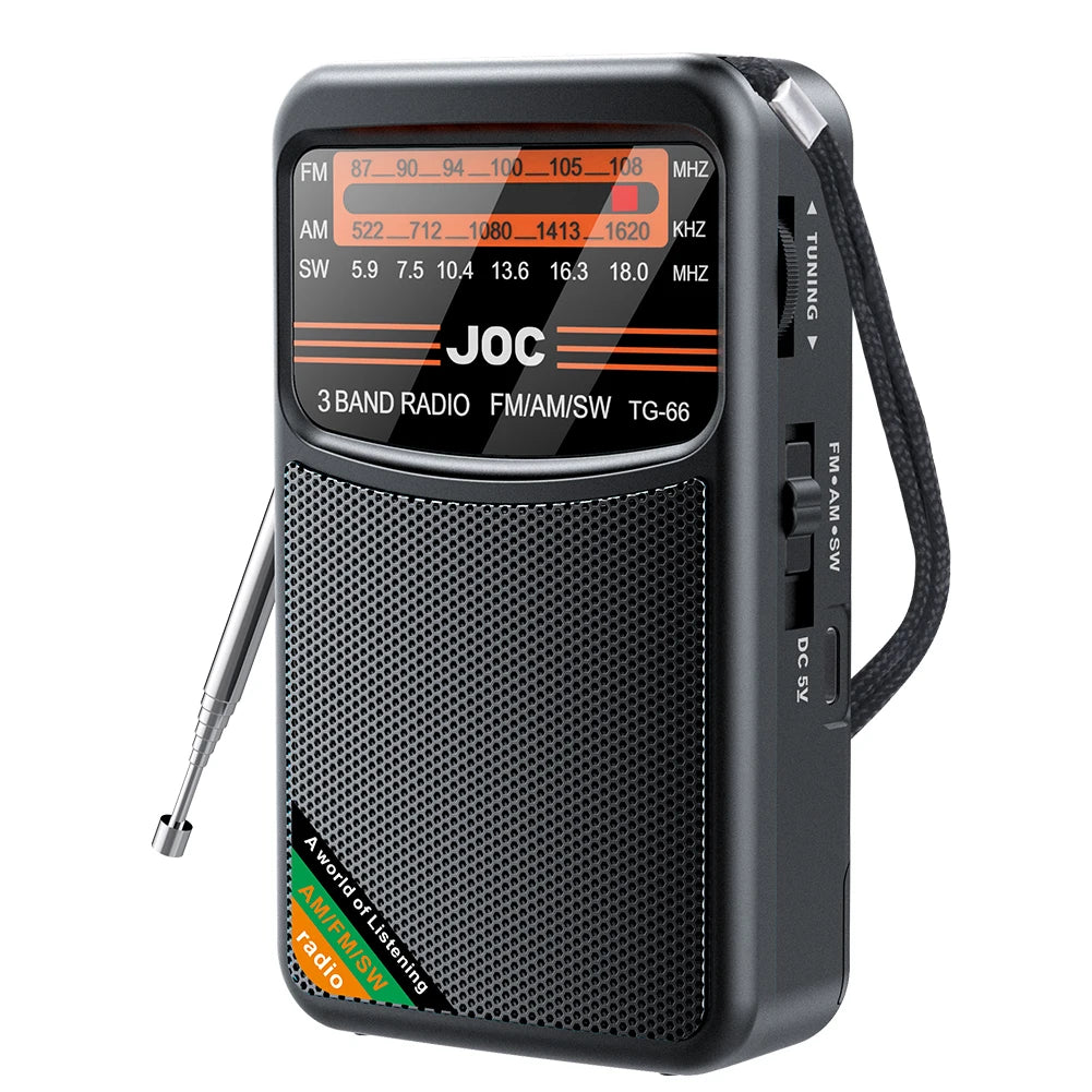Battery Operated FM AM SW Radio with Built-in Speaker Type-C Rechargeable Portable Radio for Elder with HD Display Screen