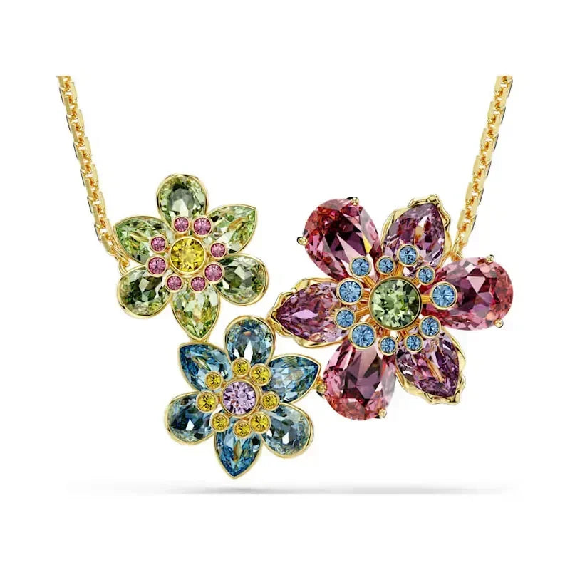 Original 2025 New Trend Fine Party Jewelry Set Charming Blue Green Flower Crystal Pendant Fashion Women's Necklace Earrings Ring
