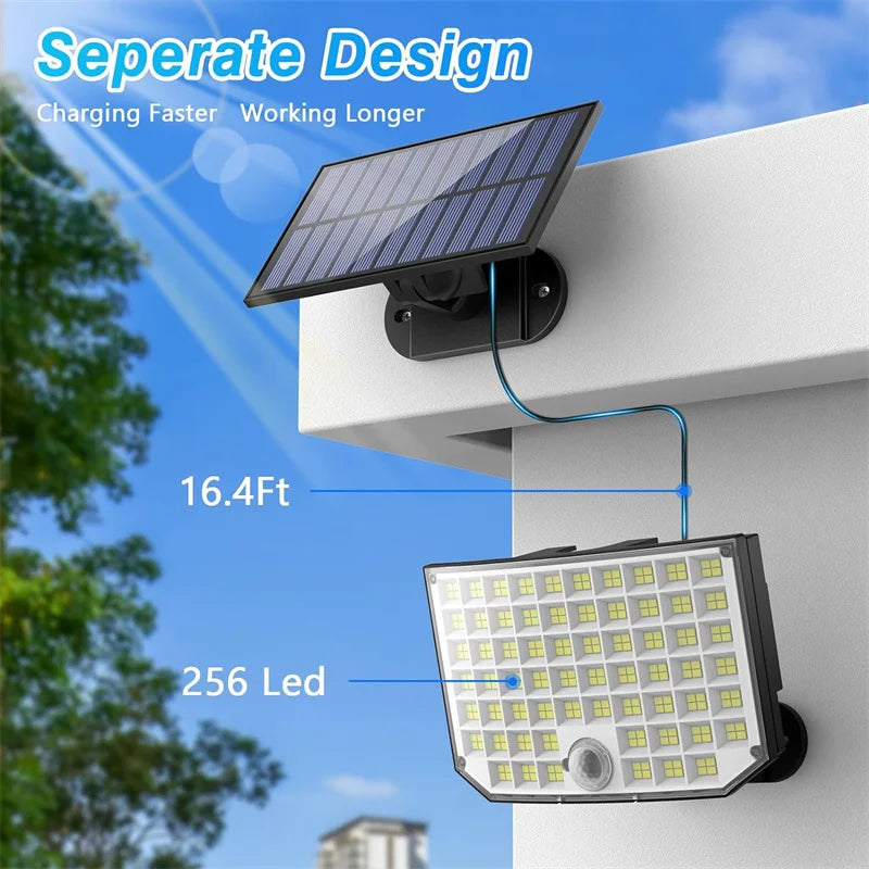 Solar Outdoor Lights, 256 LED Solar Powered Motion Sensor Security Lights with Waterproof 3 Modes Flood Lights for Outside Porch