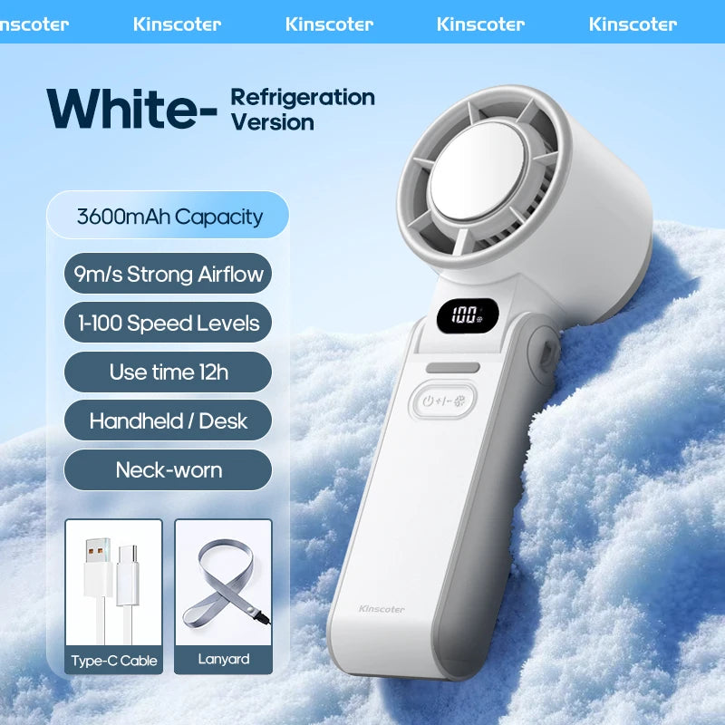 Kinscoter Outdoor Foldable Portable Handheld Fan Mini Cooling Rechargeable 3600mAh High Speed Turbo Fan
