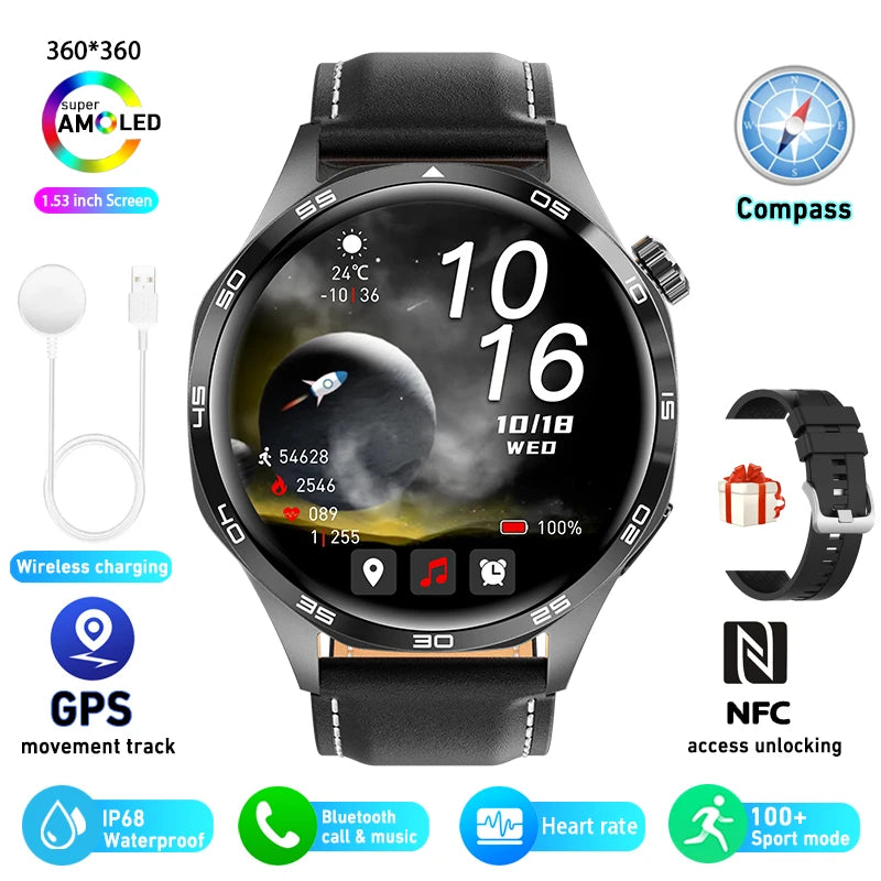 For Huawei GT5 Pro GPS NFC Smart Watch Men 360x360 AMOLED Screen Heart Rate Bluetooth Call IP67 Waterproof Smartwatch 2024