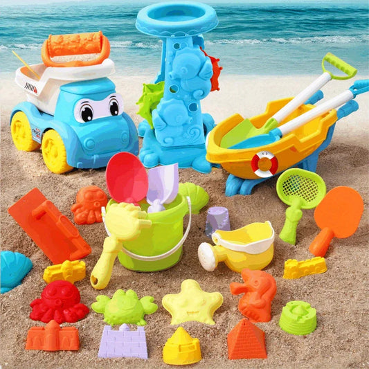 Children's Beach Toy Set ATV Sand Digging and Water Play Tools Beach Bucket Hourglass Shovel Random Colors