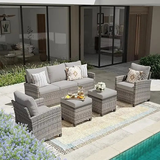 Patio Furniture Set Modular Wicker Outdoor Sectional Sofa Conversation Set Gray Rattan with Cushions