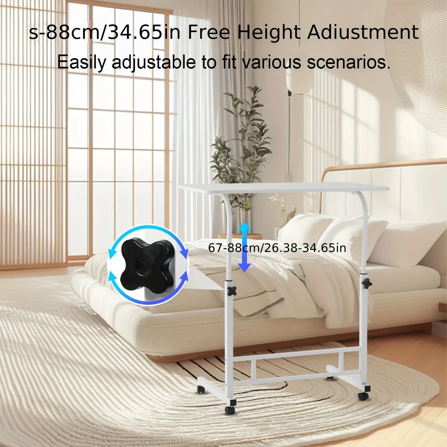 Standing Desk Adjustable Height Mobile Computer Desk with Universal Wheels Sturdy Durable Spacious Study Table for Home