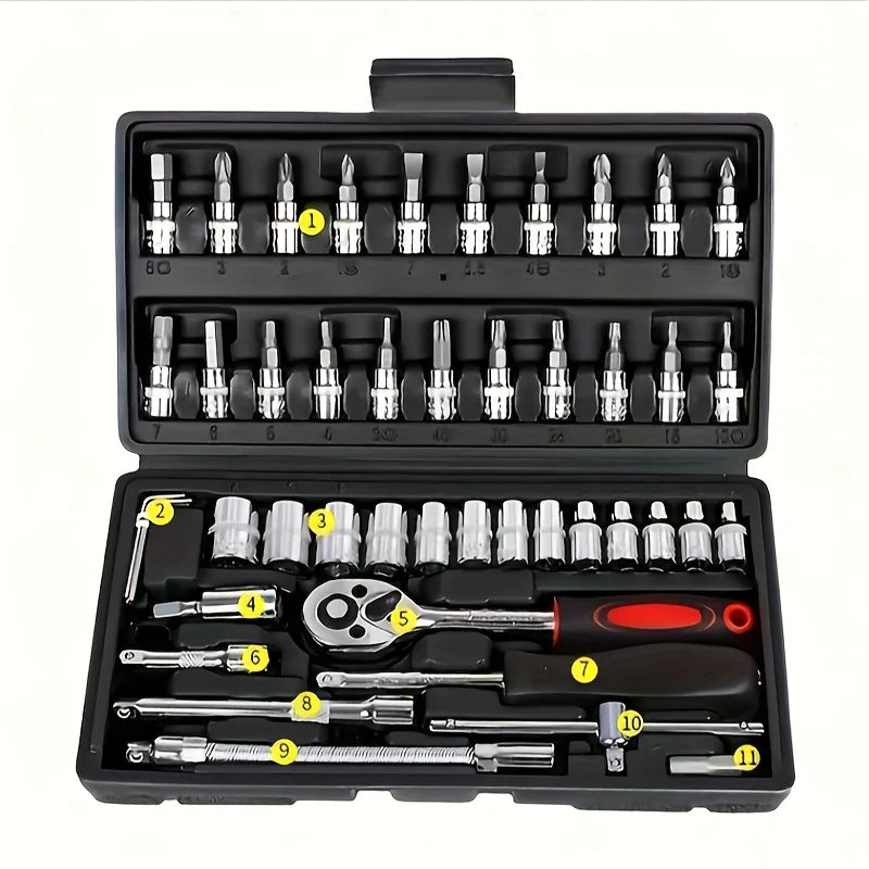 46-Piece Professional Auto Repair Tool Set - Portable Ratchet Wrench Kit with Storage Case