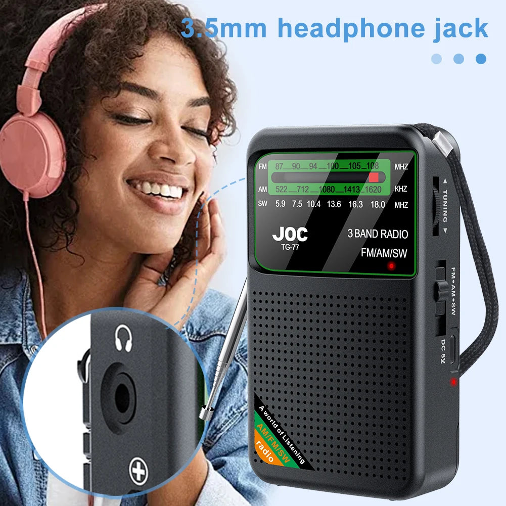 Battery Operated FM AM SW Radio with Built-in Speaker Portable Type-C Rechargeable with HD Display Screen for Elder