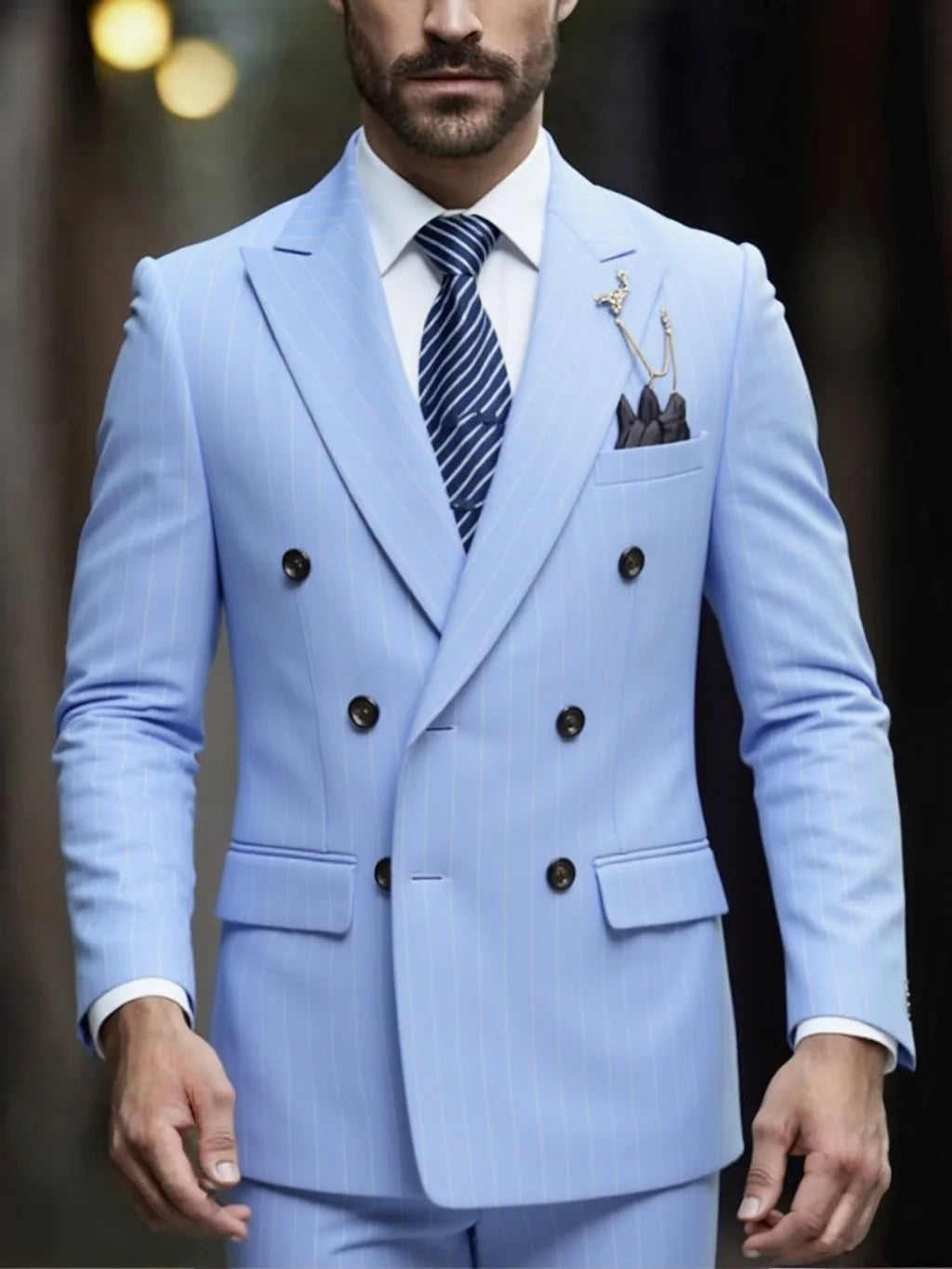 Men's Double-Breasted Suit, Classic Formal Business Wear