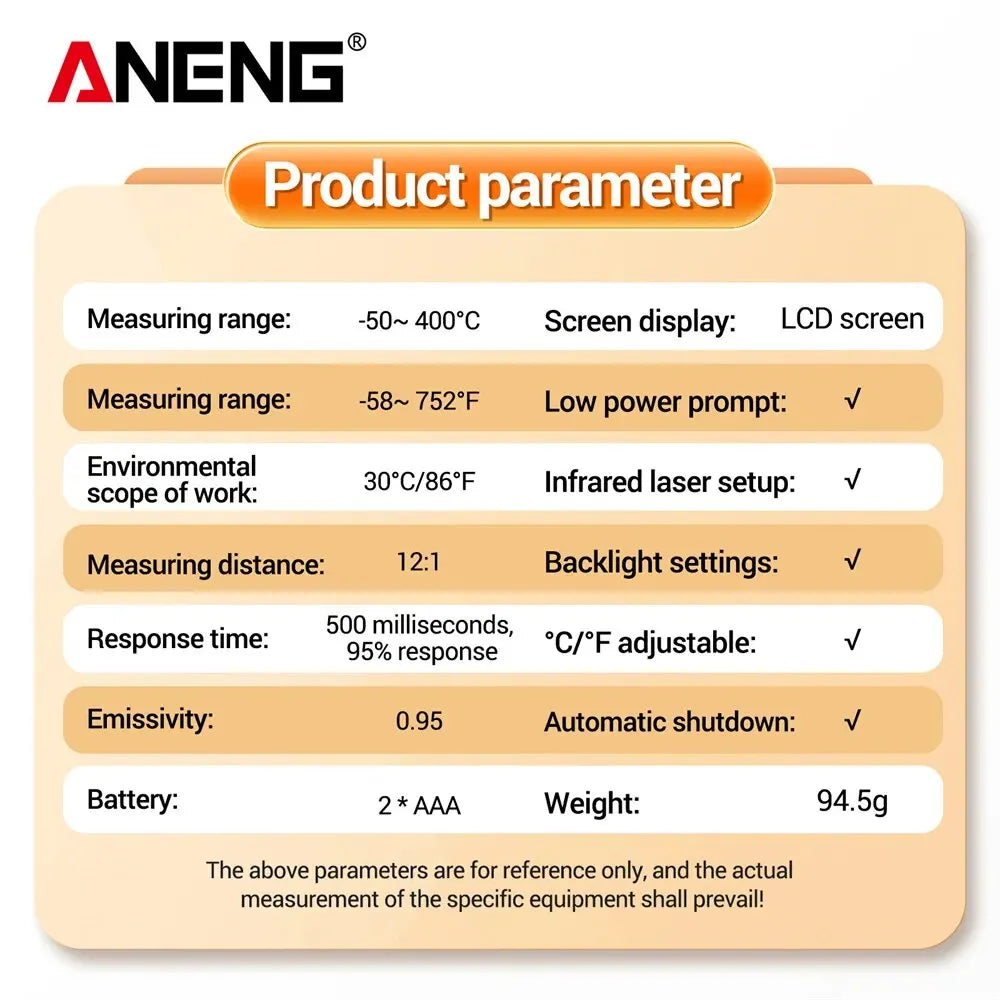 ANENG TH201 Digital Infrared Thermometer Non Contact Temperature Measuring Gun Hygrometer Highly Sensitive