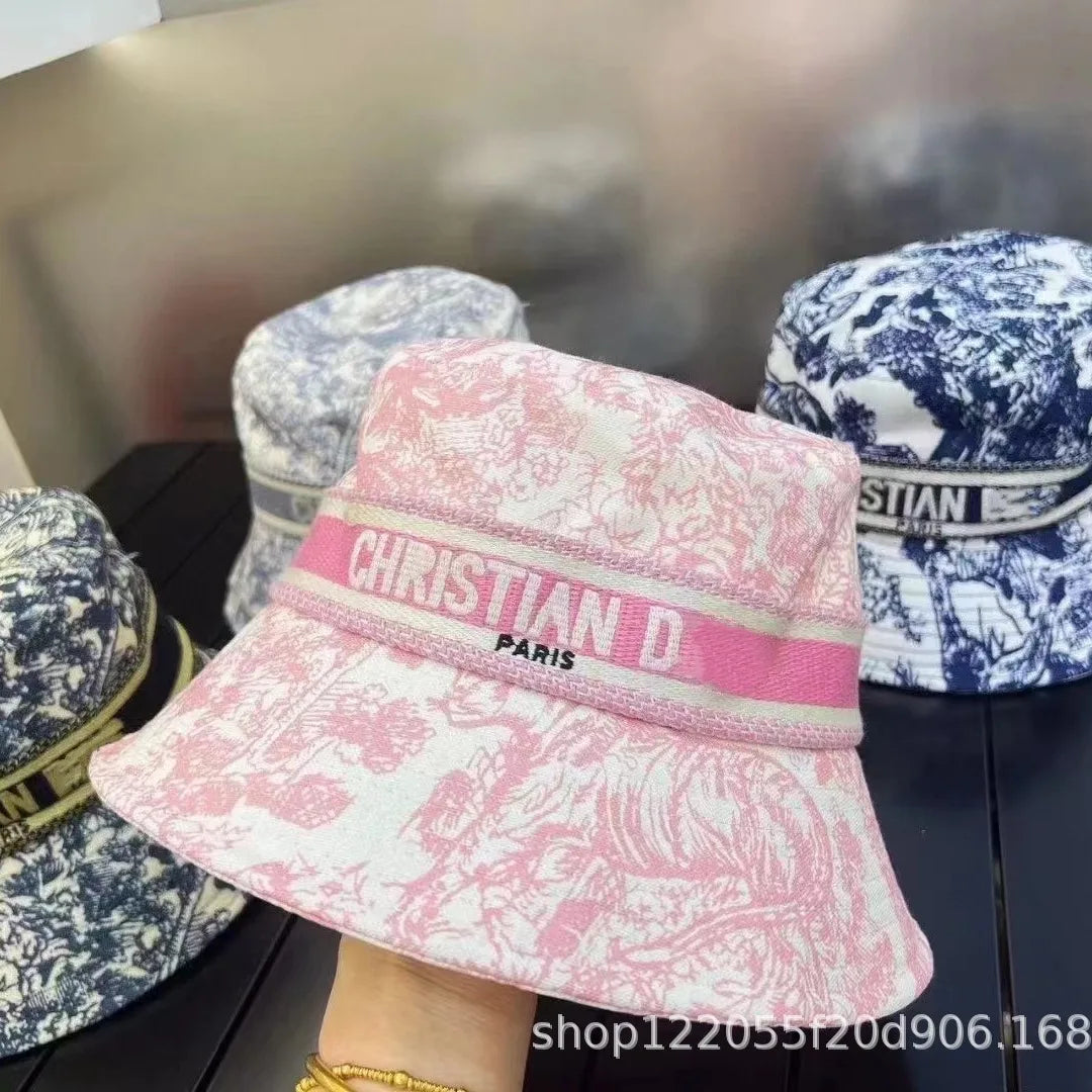 High Quality Lettering Embroidery Sun Block Hat Landscape Painting Fisherman Hat Ladies Outdoor Four Seasons Bucket Hat