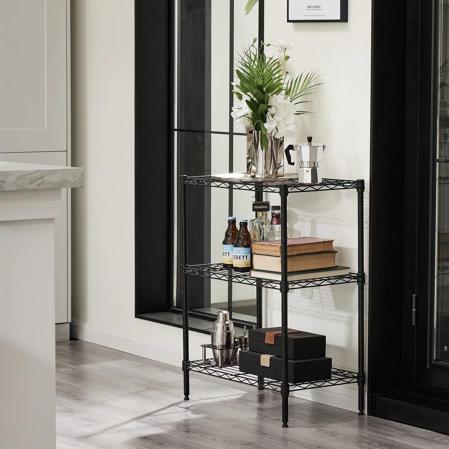 JHK Adjustable Three Five Tier Metal Wire Storage Bookshelf