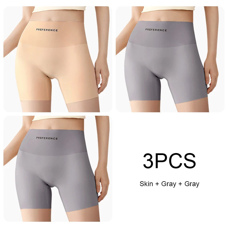 3PCS Set Plus Size Seamless Protective Shorts for Women Ice Silk Summer Underwear