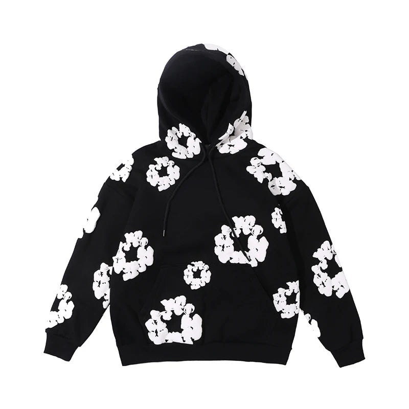 2024 Autumn Men's Black And Gray Casual Hooded Sweatshirt with Foam Printed Letter Embroidery