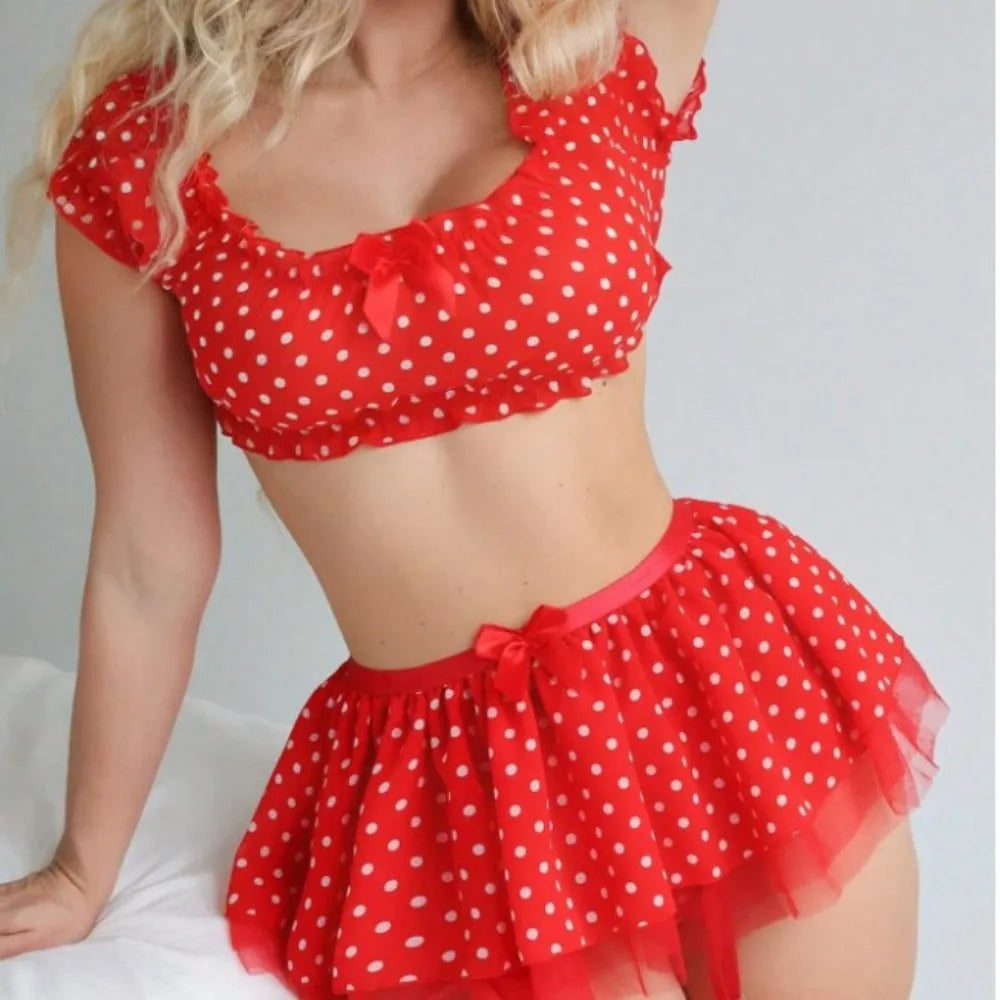 Polka Dots Sexy Tutu Women's Lingerie Set High-value Fashionable and Exquisite Off-the-shoulder Slot Two-piece Set