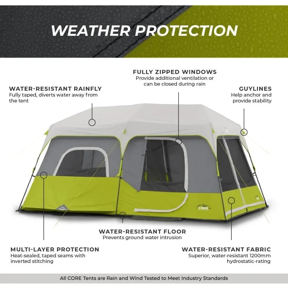 9 Person Instant Cabin Tent 14 Foot x 9 Foot Green