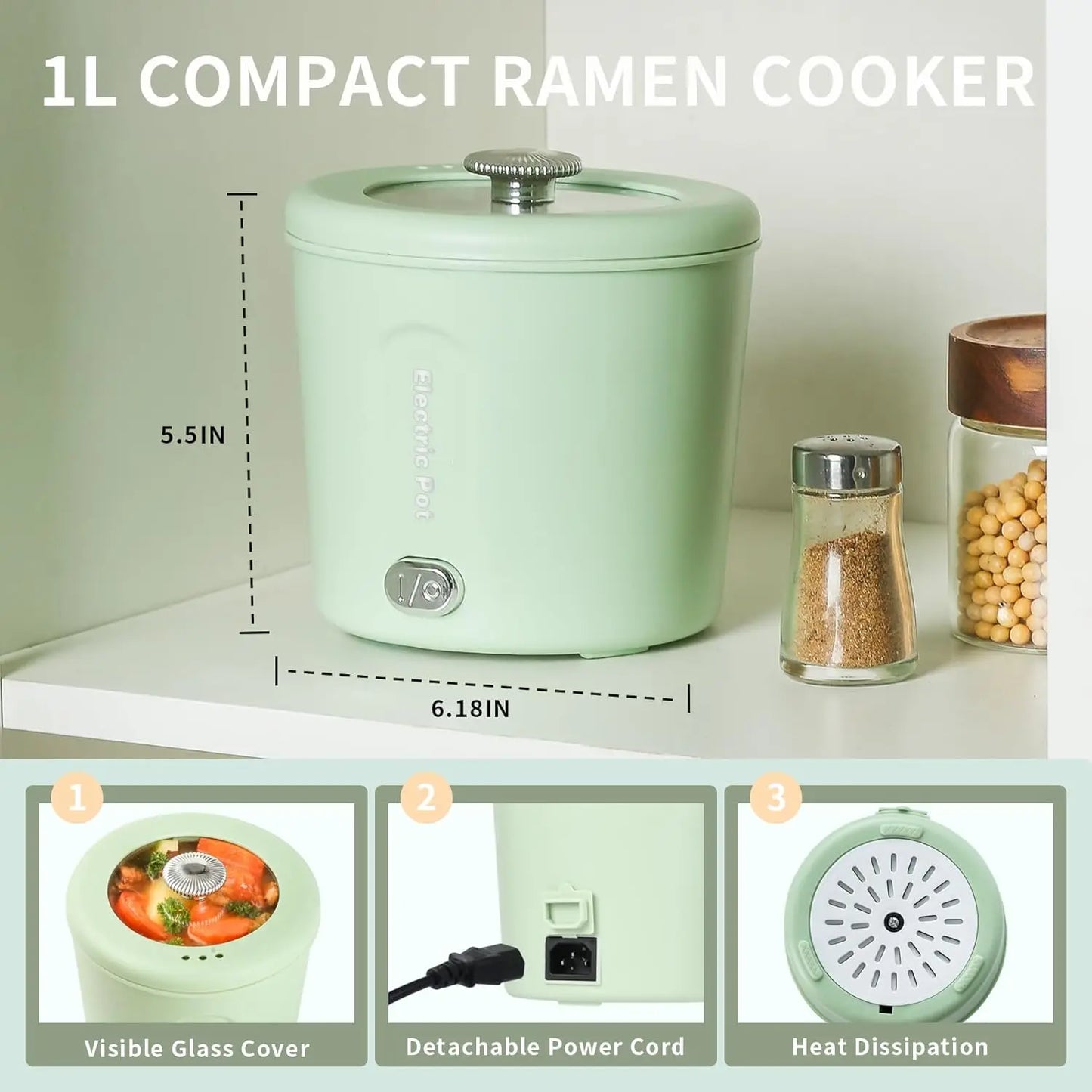 Hot Pot Electric 1L Mini Ramen Cooker 450W Rapid Noodles Cooker Multifunctional Electric For Cooking Pasta Egg Soup