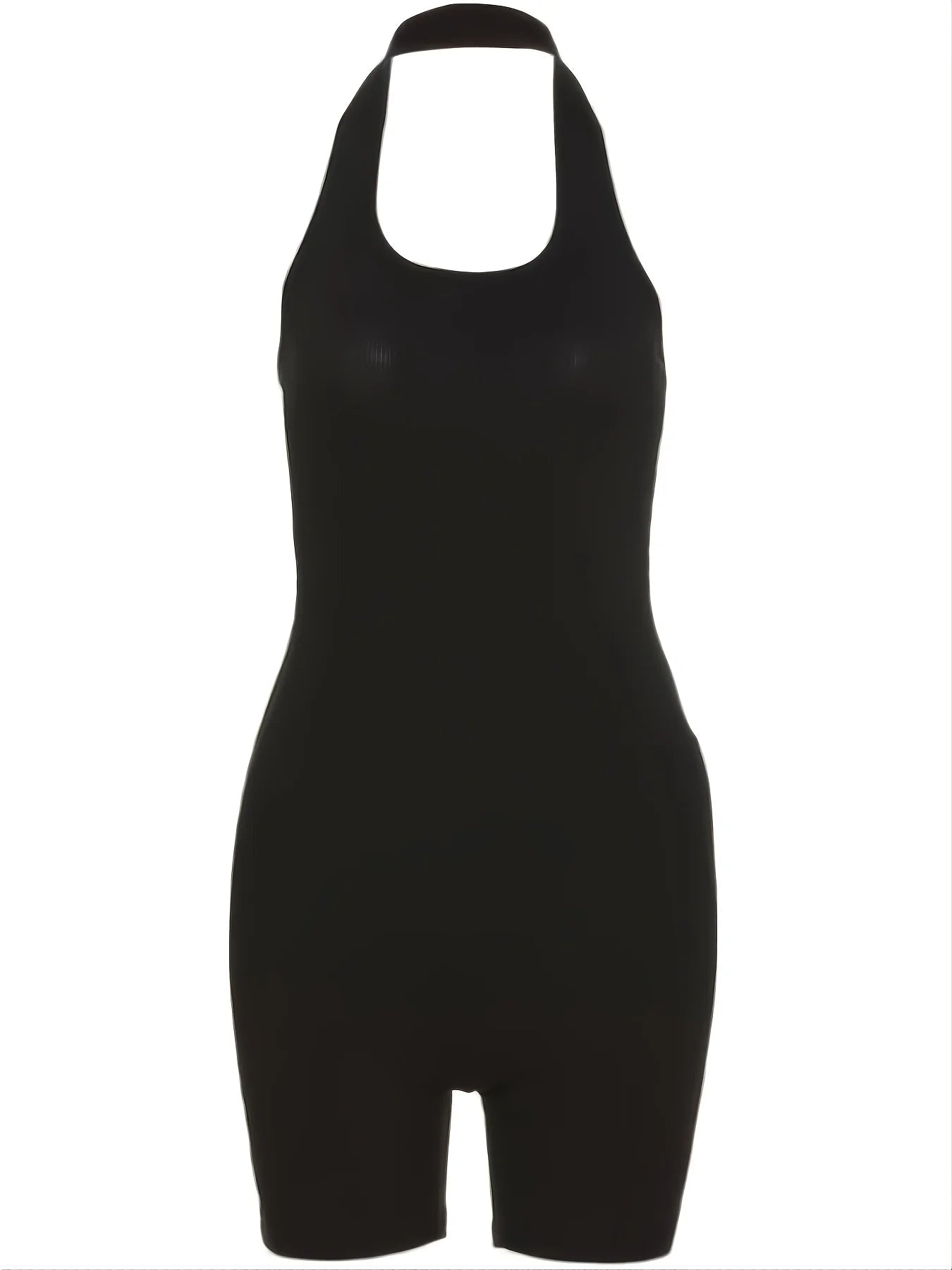 Plus Size Fashion Black Halter Jumpsuit for Women Solid Color Sexy Body-Con Black Clothing