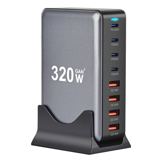 320W GaN Charger USB C Fast Desktop 8 Port USB Type C PD Charger Quick Charge 3.0 for iPhone 15 14 Samsung