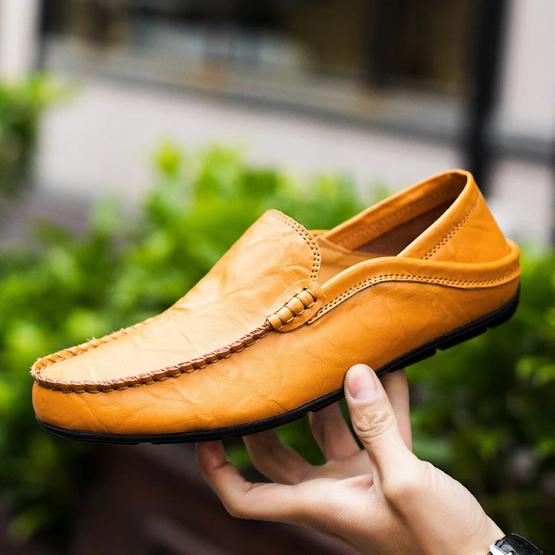 Summer Men Casual Shoes Leather Moccasins Breathable Slip On Boat Shoes Italian Luxury Brand Mens Driving Loafers Size 37 to 47