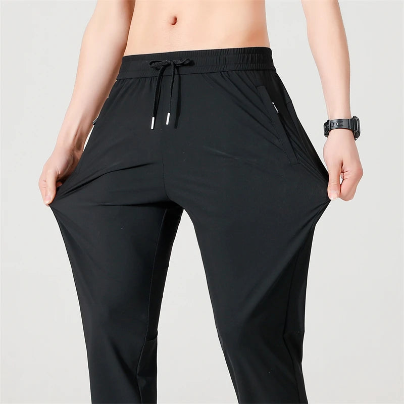 Ice Silk Men's trousers 2024 summer black-and-gray thin style business casual pants outdoor stretch breathable straight leg loos