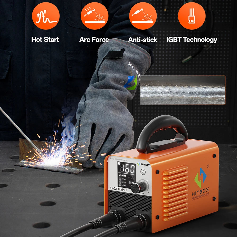HITBOX ARC200 2 in 1 Stick Welder MMA/Lift TIG Hot Start/Arc Force Mini Home DIY Welding Machine Professional Use 110V US Plug