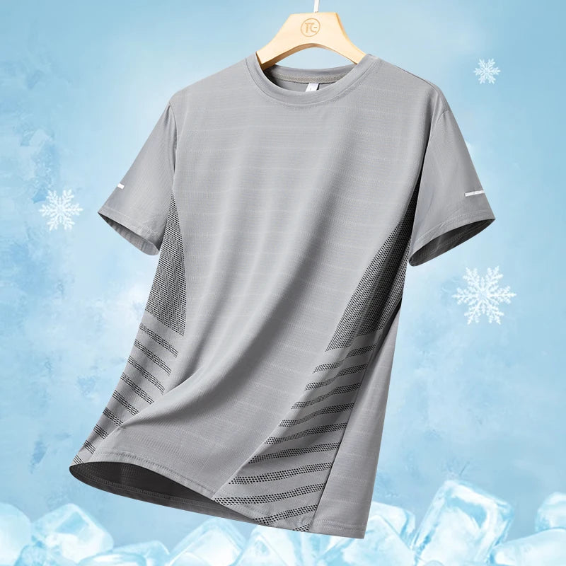 Running T-Shirt Men Summer Ice Silk Thin Top Reflective Printing Quick Dry Short Sleeve Breathable Fitness Sports T-Shirt 5XL