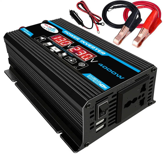 Car Power Inverter LED Display 4000W 12V to 220V 110V Converter Charger Adapter Multiple Protection Dual USB Voltage Transformer