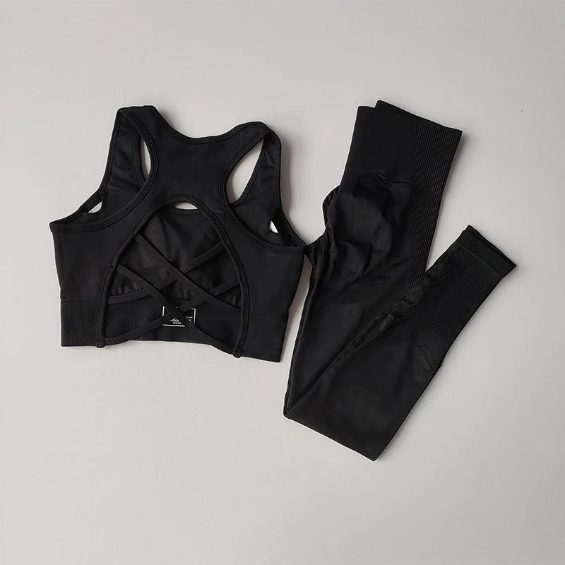 2PCS Women's Sports Bra Set Professional Fitness Tank Top Shockproof Running Leggings Yoga Suit