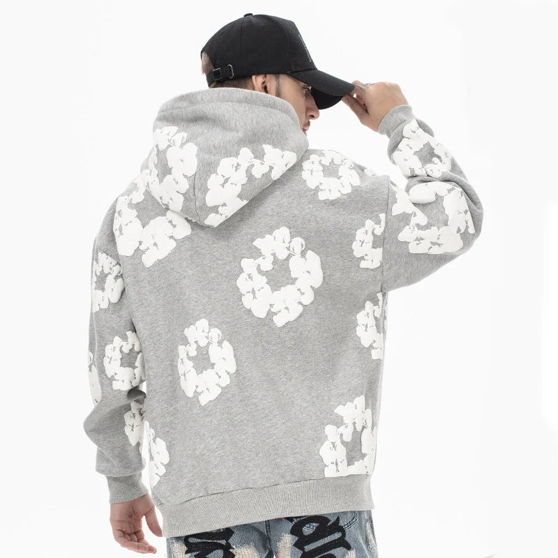 2024 Autumn Men's Black And Gray Casual Hooded Sweatshirt with Foam Printed Letter Embroidery