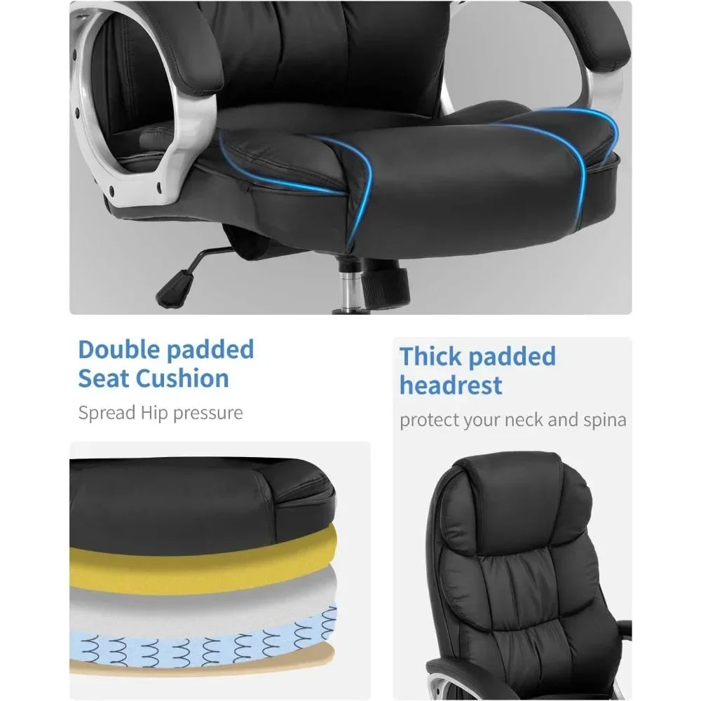 High Back Ergonomic Office Chair PU Leather Swivel Work Chair with Armrests and Lumbar Support