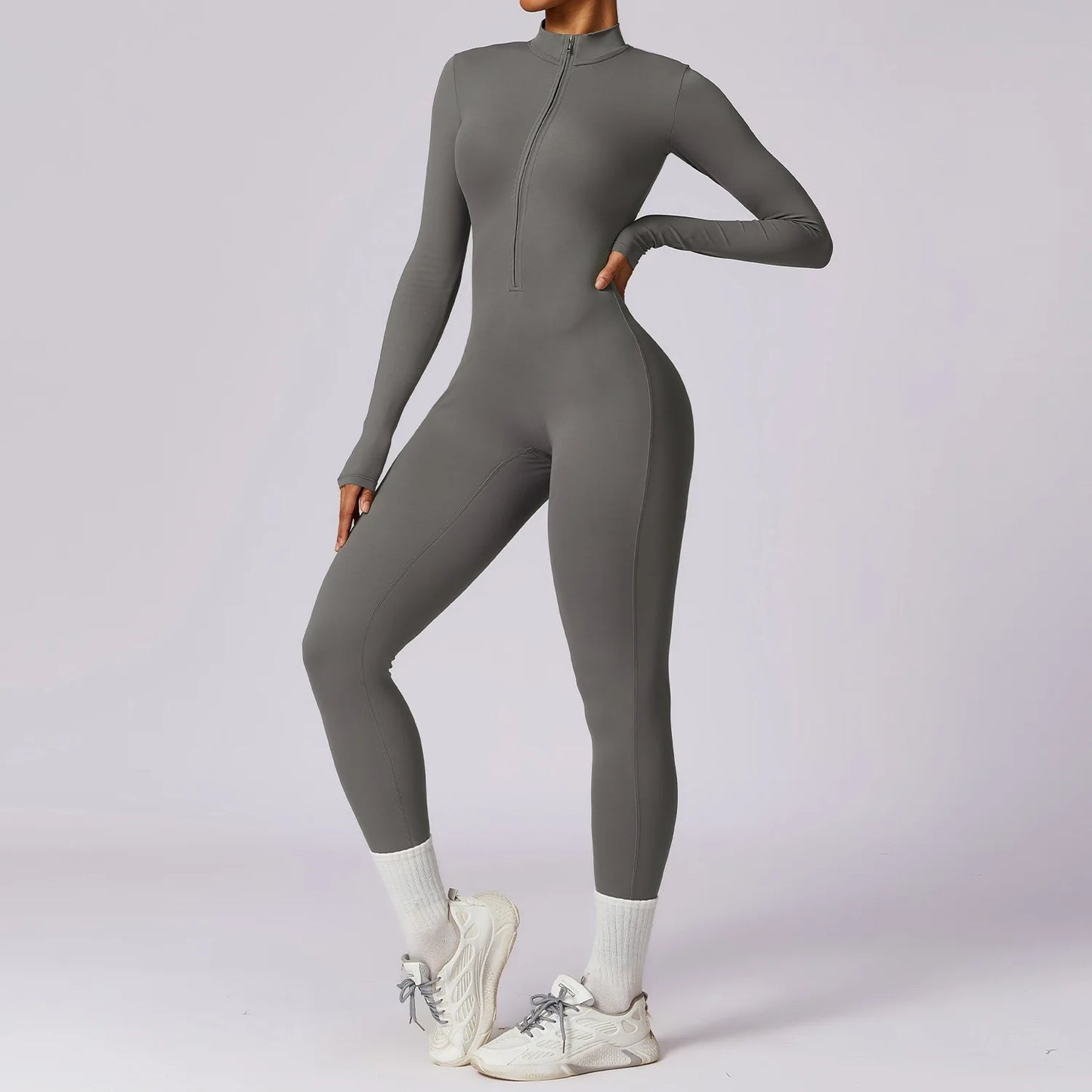 Winter Autumn Women's One Piece Yoga Jumpsuit Solid Polyester Spandex