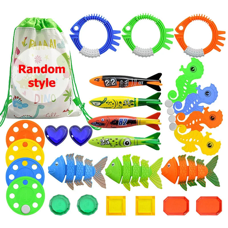 Pool Decoration Props Inflatable Swimming Pool Accessories Treasure Hunt Diving Set Torpedo Fish Water Rings Dolphin Gifts TMZ