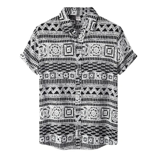 Ethnic Style men's Shirt Leisure Beach Breathable Button Shirts Outdoor Street Fashion Short Sleeved men's Lapel Hawaiian Tops