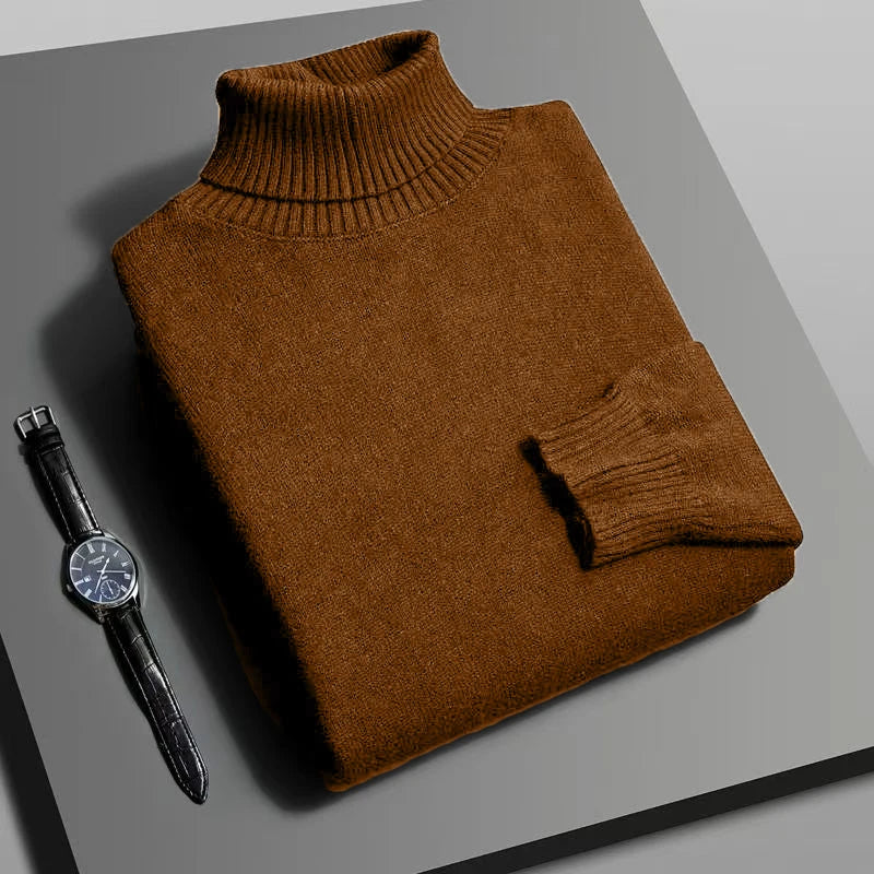 Autumn Men's High Quality Knitted Turtleneck Sweater Slim Fit Long Sleeve Anti Pilling Pullover Solid Color Trend Men Streetwear