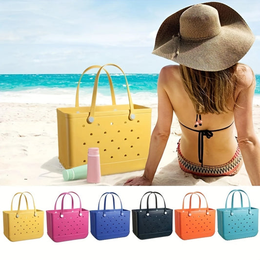 Rubber Tote Bag Large Capacity Sundry Handbag Outdoor Bag for Travel Beach Swimming Solid Color Waterproof Bag