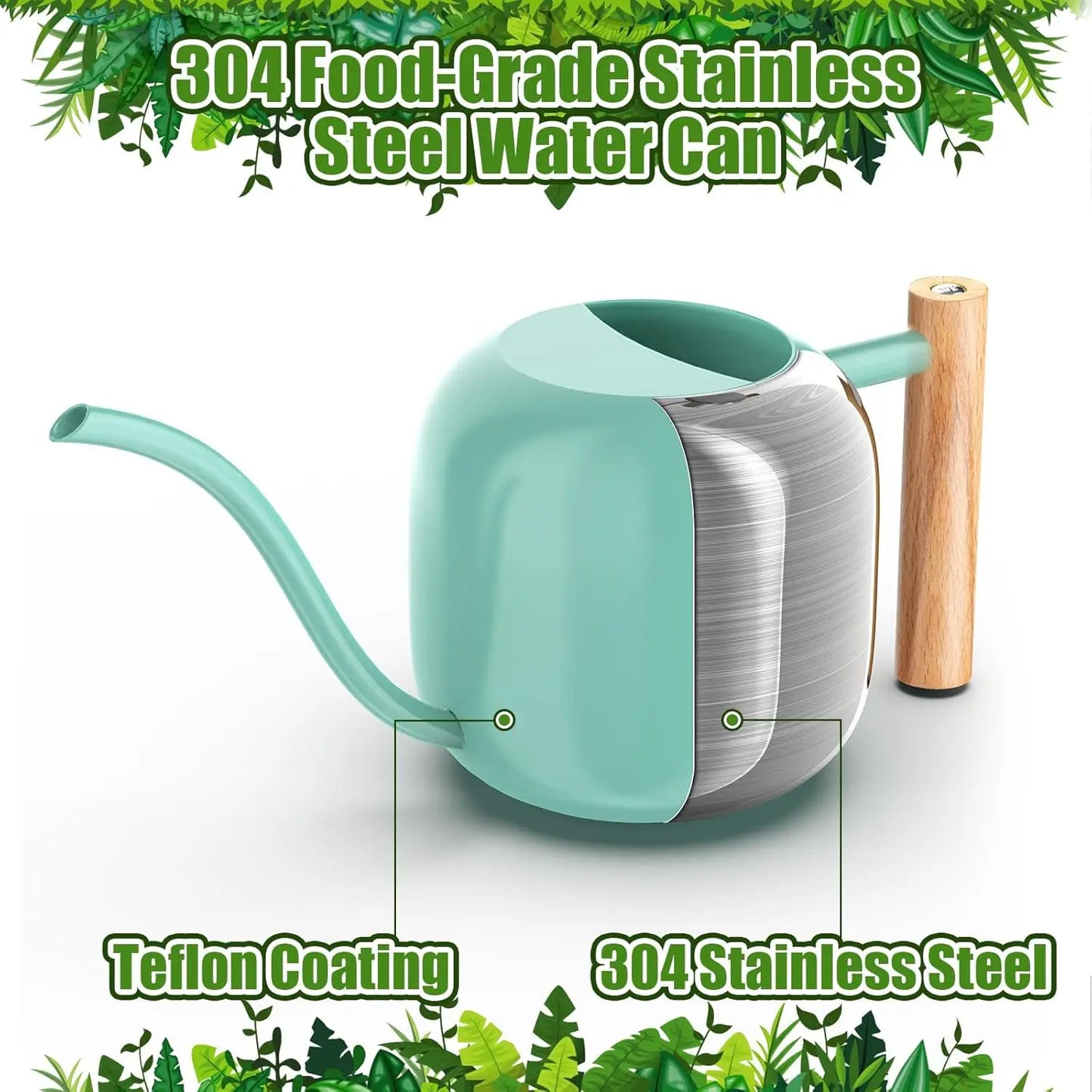 Green Moon Water Can 1.2L Stainless Steel Long Spout for Indoor Outdoor Plants Bonsai Garden Flowers