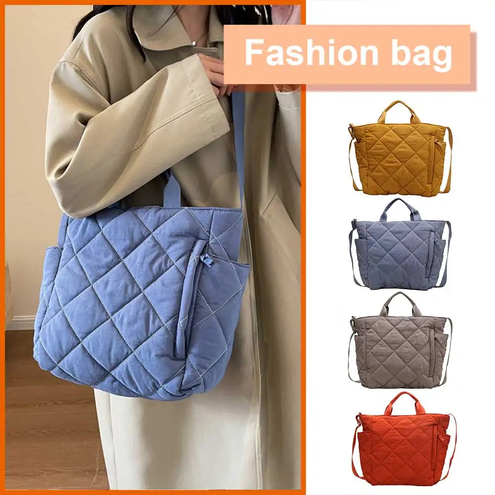 Women Quilted Tote Bag Lightweight Puffer Hobo Handbag Large Capacity Padded Shoulder Bag Satchel Travel Bag Commuting Bag