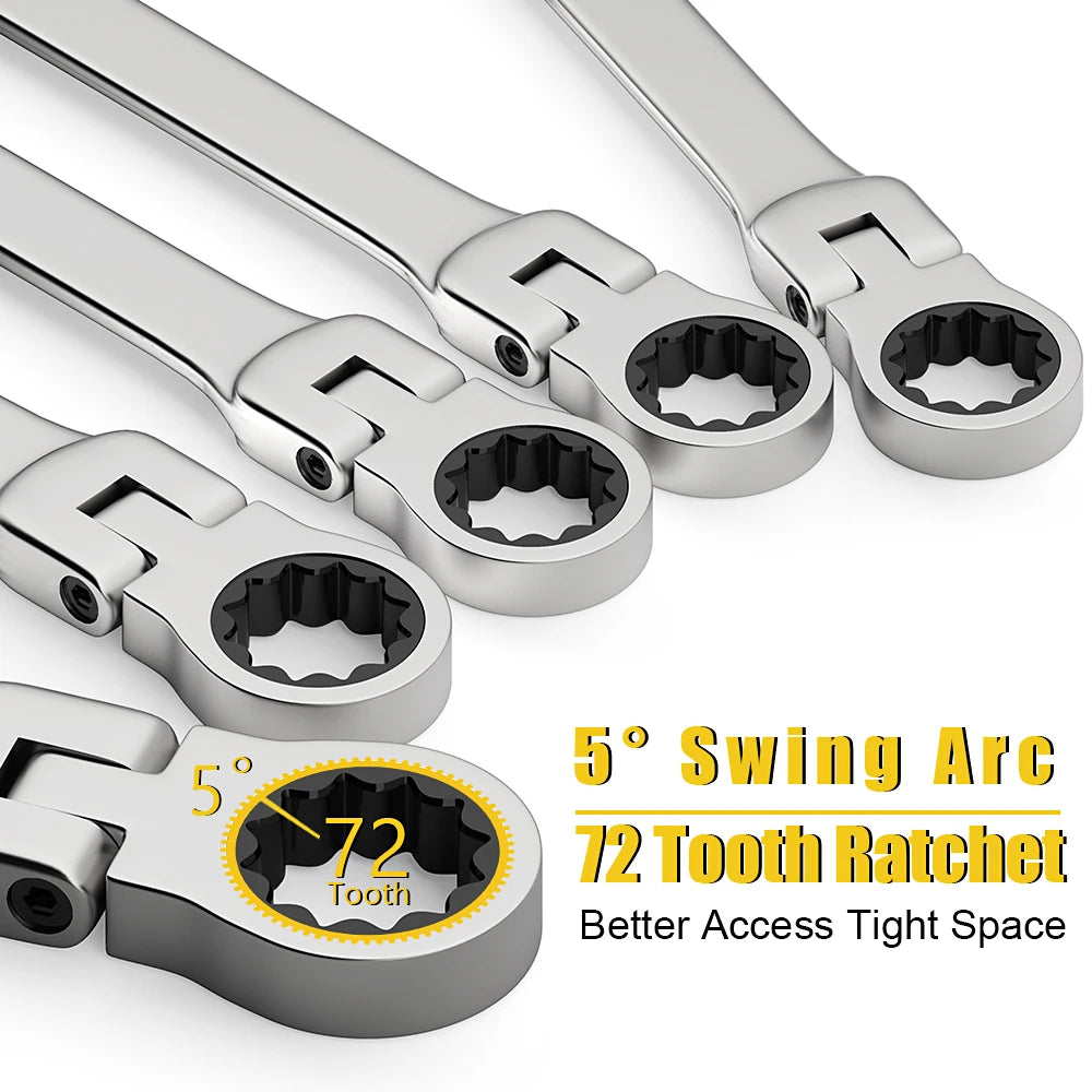 Ratcheting Combination Wrench Set 6-23mm Metric Flex Head Ratcheting Wrench Chrome Vanadium Steel Spanner with Bag