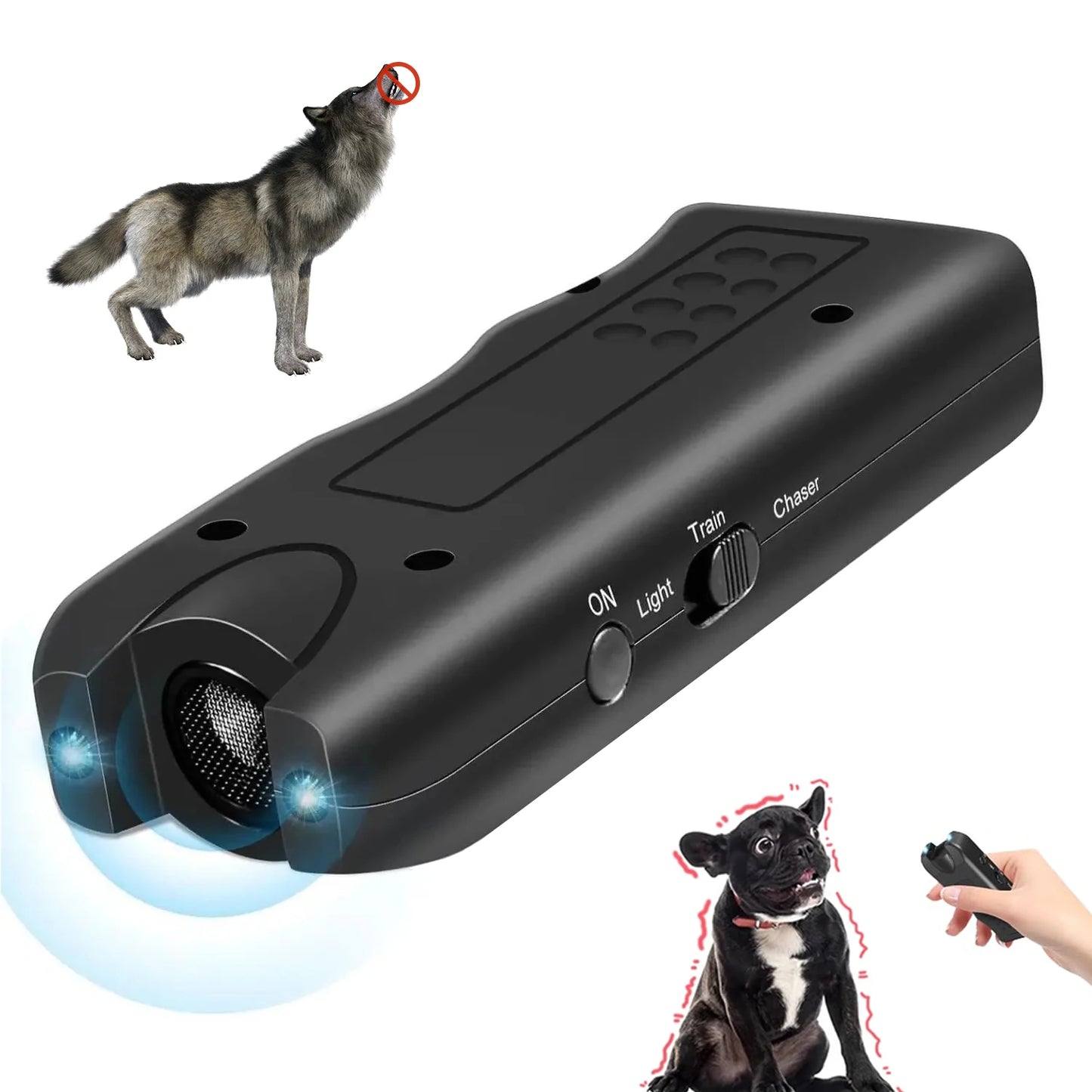 Portable Ultrasonic Dog Repeller Handheld Anti-Barking 3in1 Dog Training Device