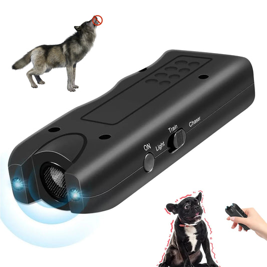 Portable Ultrasonic Dog Repeller Handheld Anti-Barking 3in1 Dog Training Device