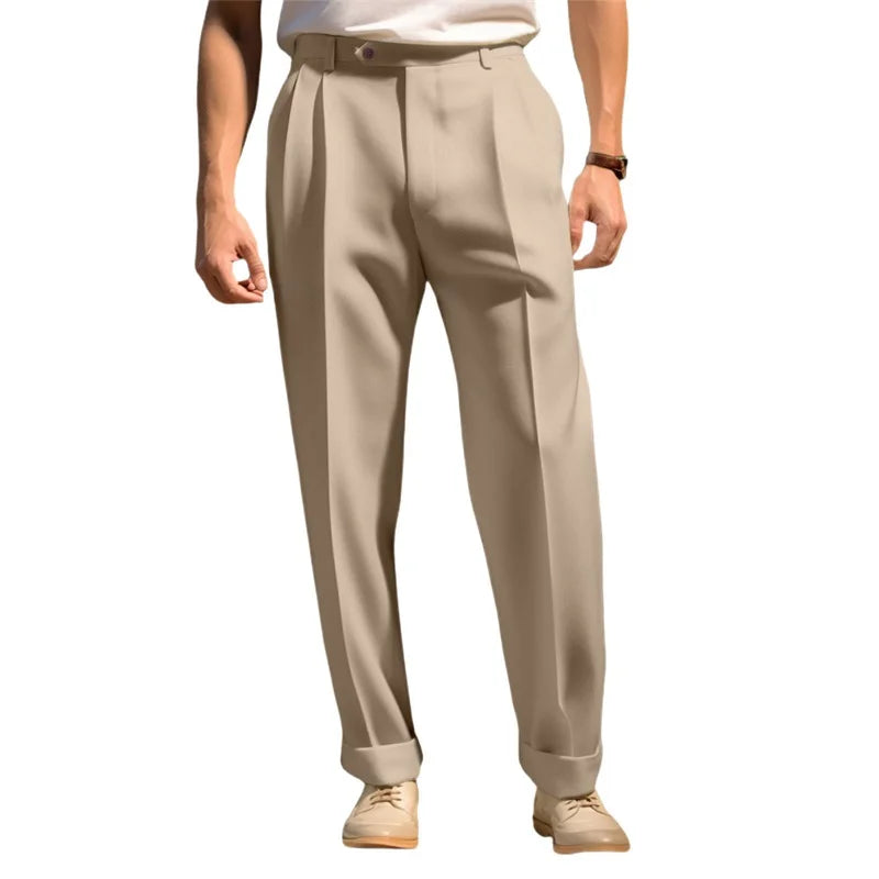 Men s  Fit Dress Pants Solid Color Flat Front Trousers Classic Business Casual Suit Pants Modern Formal Wear Hemmed Bottoms