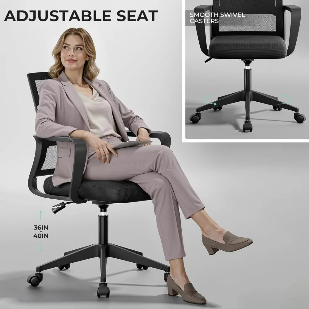 SUKIDA Mid-Back Upholstery Mesh Office Chair Black Height-Adjustable Armrests Executive Desk Computer Task Chair For Home Office
