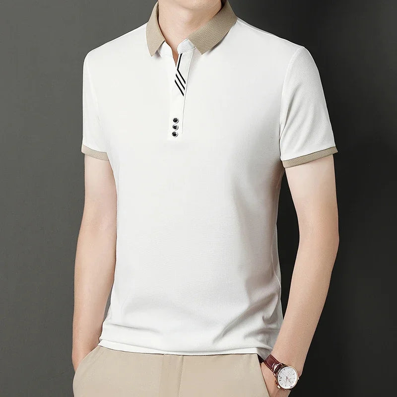 Men's Solid Color Casual Short Sleeve Polo Shirt for Summer Business and Leisure