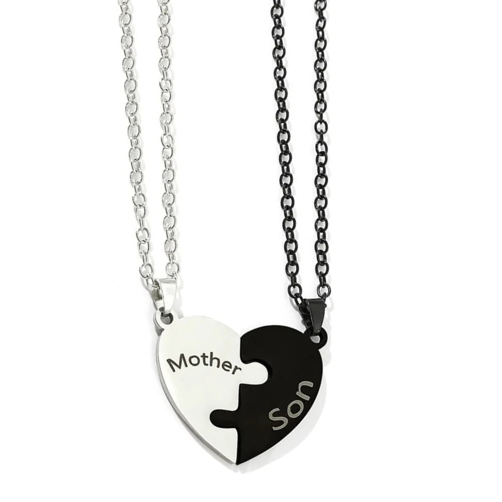 Family Heart Puzzle Necklace for Mom - Stainless Steel Mother Son Daughter Jewelry, Meaningful Mother's Day Gift for Women