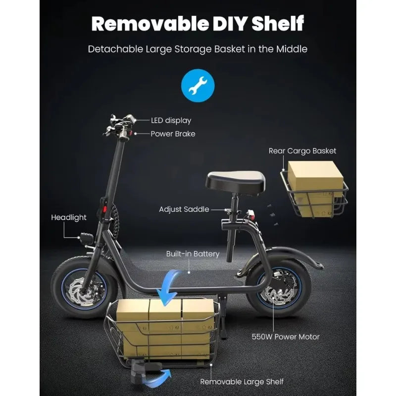 High quality.Electric Scooter with Seat for Adults, 550W Powerful Motor, 20-Mile Range, Speed up to 18.6MPH