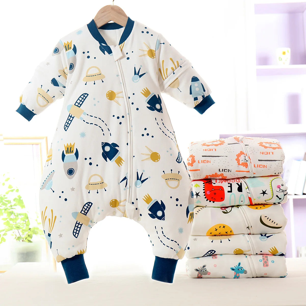 Baby Cartoon Split Legged Sleepsacks With Detachable Sleeves For Boys And Girls Children's Sleeping Bag Autumn And Winter Thickened Cotton