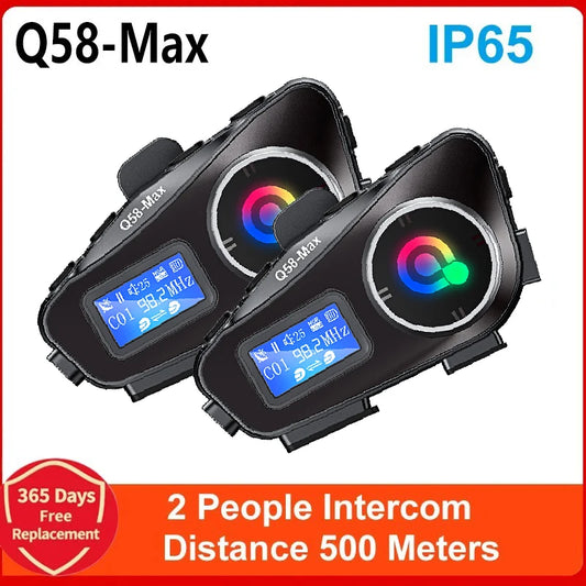 Q58 Max Motorcycle Helmet Bluetooth Intercom IP65 Waterproof 500 Meter Range Multi-Scene Music Sharing