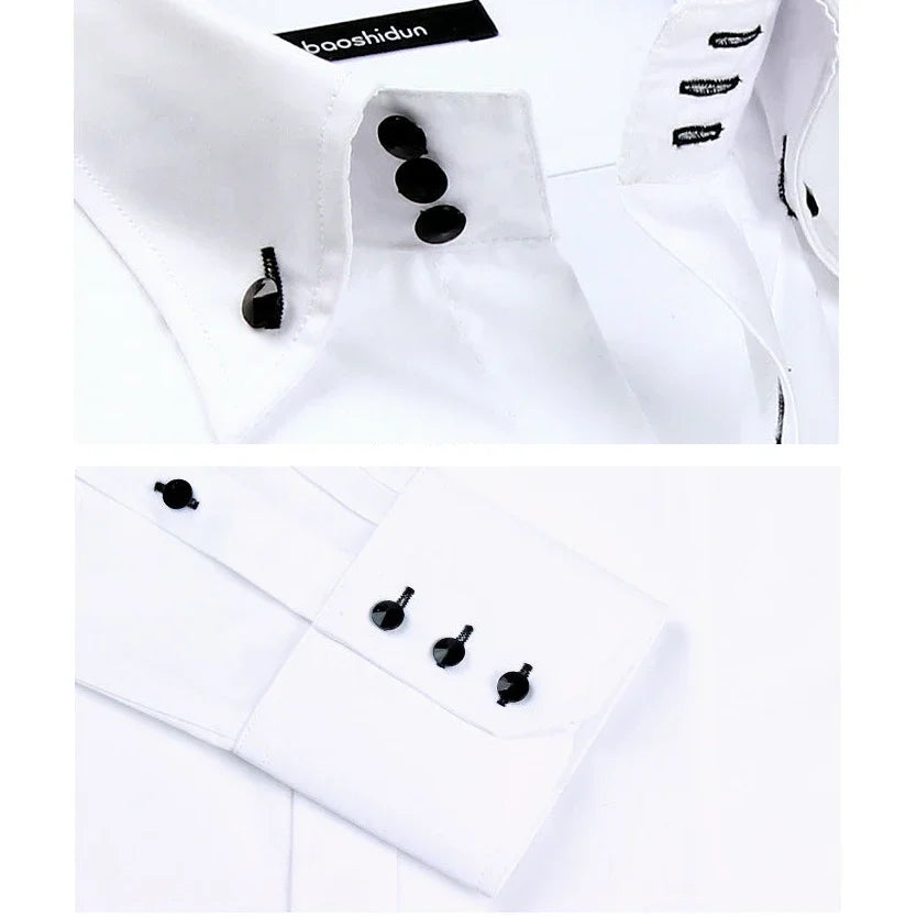 Premium Quality White Dress Shirts for Men Non Iron Wrinkle Resistant Long Sleeve Solid Cotton Polyester