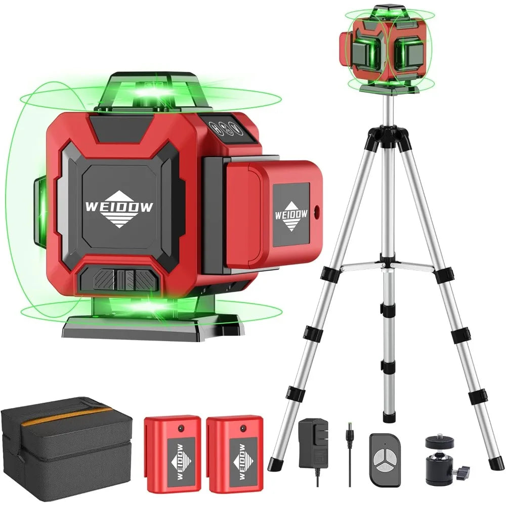 Laser Level 360 Self Leveling with Tripod WEIDDW 4D Laser Level 4x360 Degree Cross Line Laser with 4800mAh Batteries